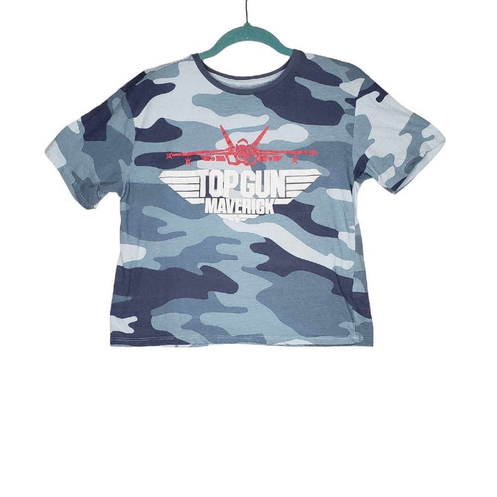 Top Gun Maverick Camo Crop Top Graphic T-Shirt Blue Juniors Size Large 11-13